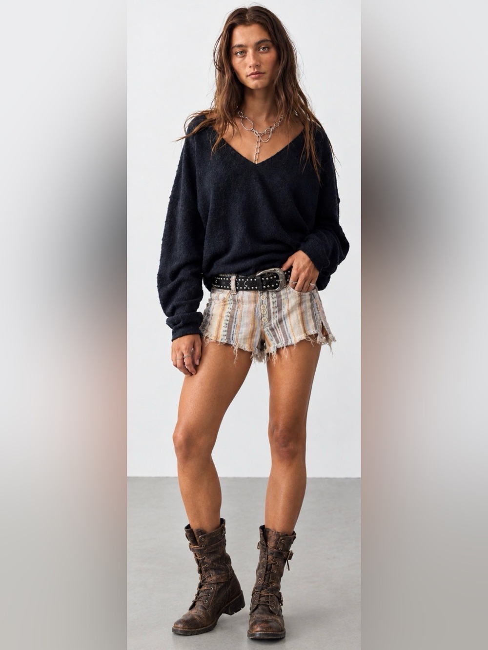 Free People Morning Rain Striped Shorts